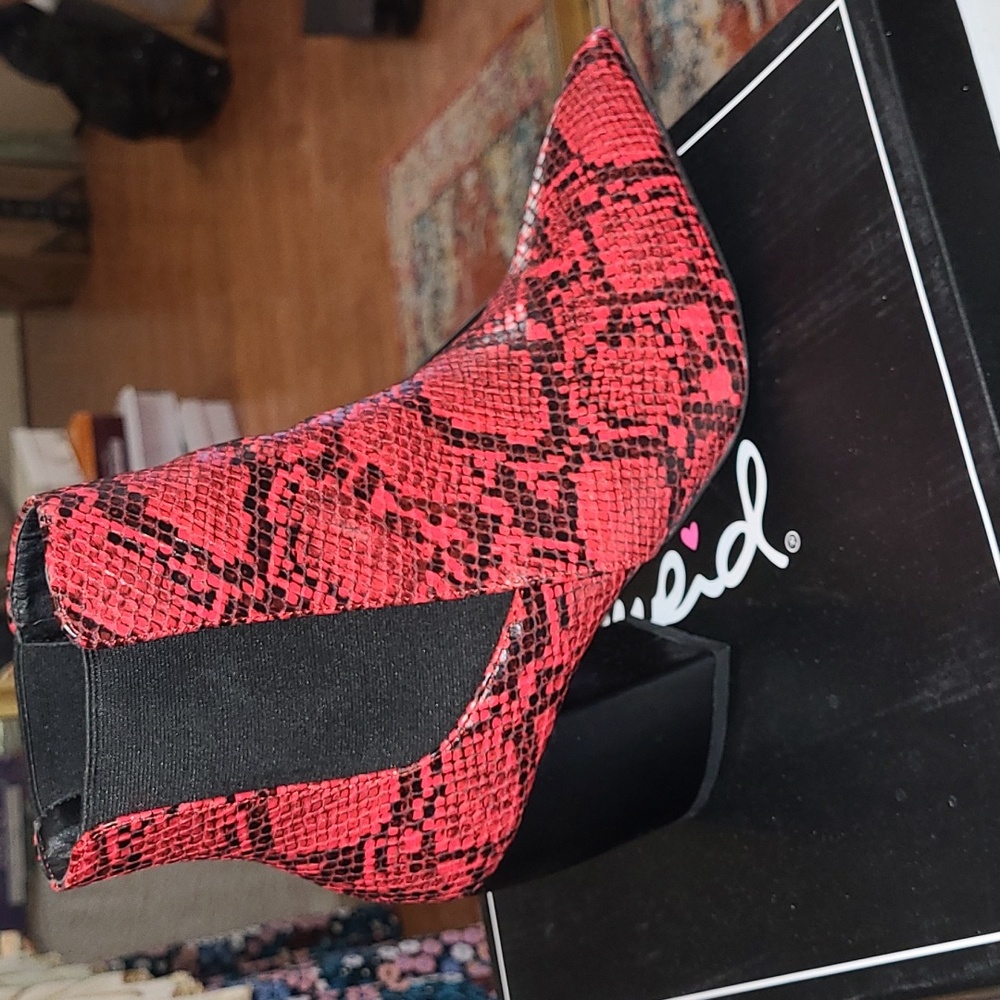 Red snake skin ankle boots
